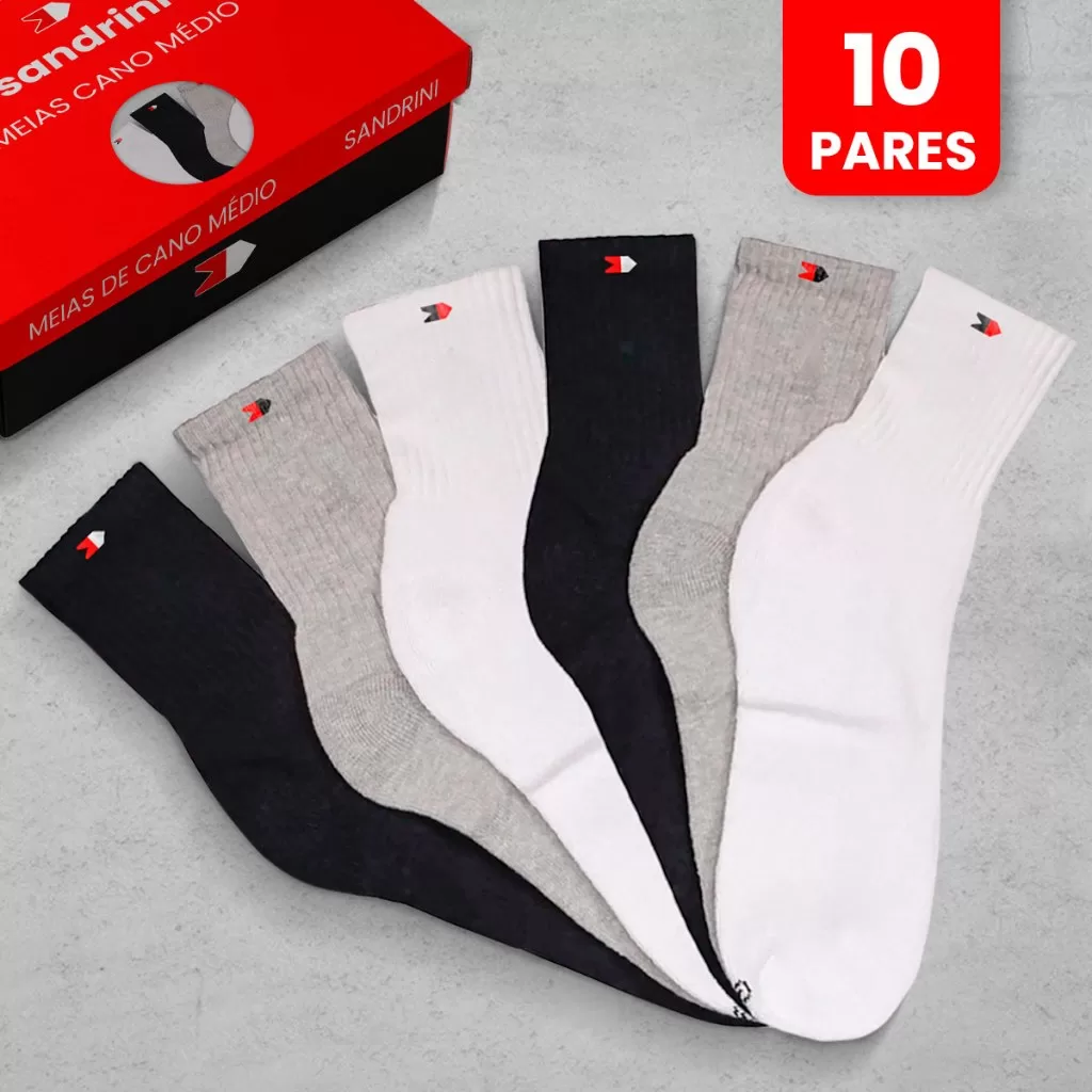 Kit 10 pares Meias Masculina Cano Alto Sandrini Promoção