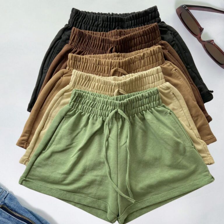 Short Feminino Moletinho Moletom Liso Bolso Latera