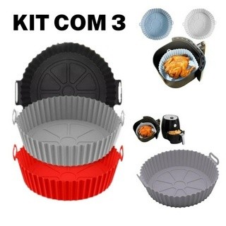 KIT 3 Forma De Silicone Para Air Fryer Forno Micro