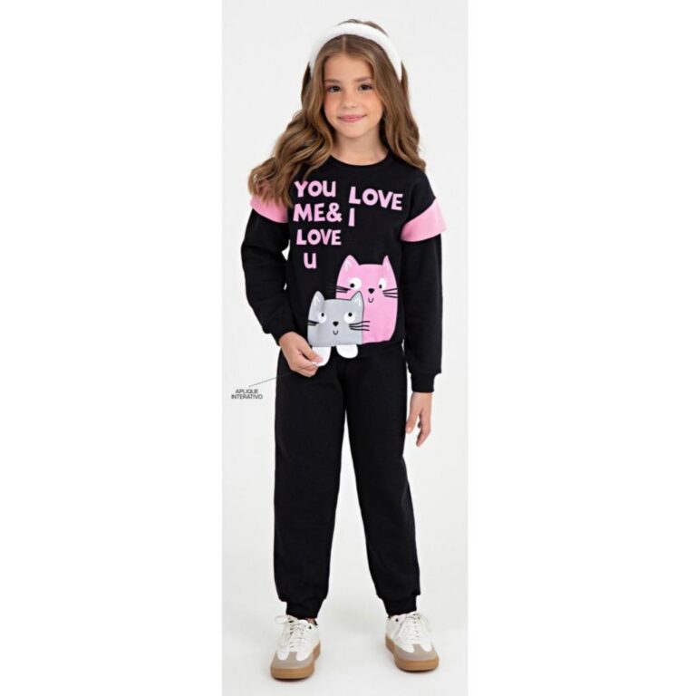 Conjunto Moletom Menina Quentinho Com Punho Estamp