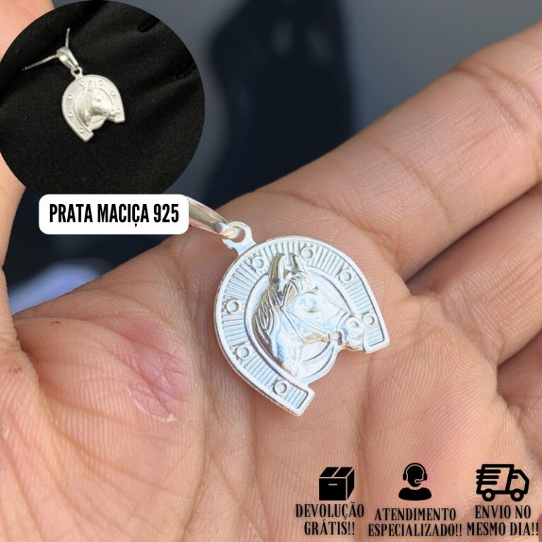 Pingente Masculino de Prata 925 Ferradura de Caval