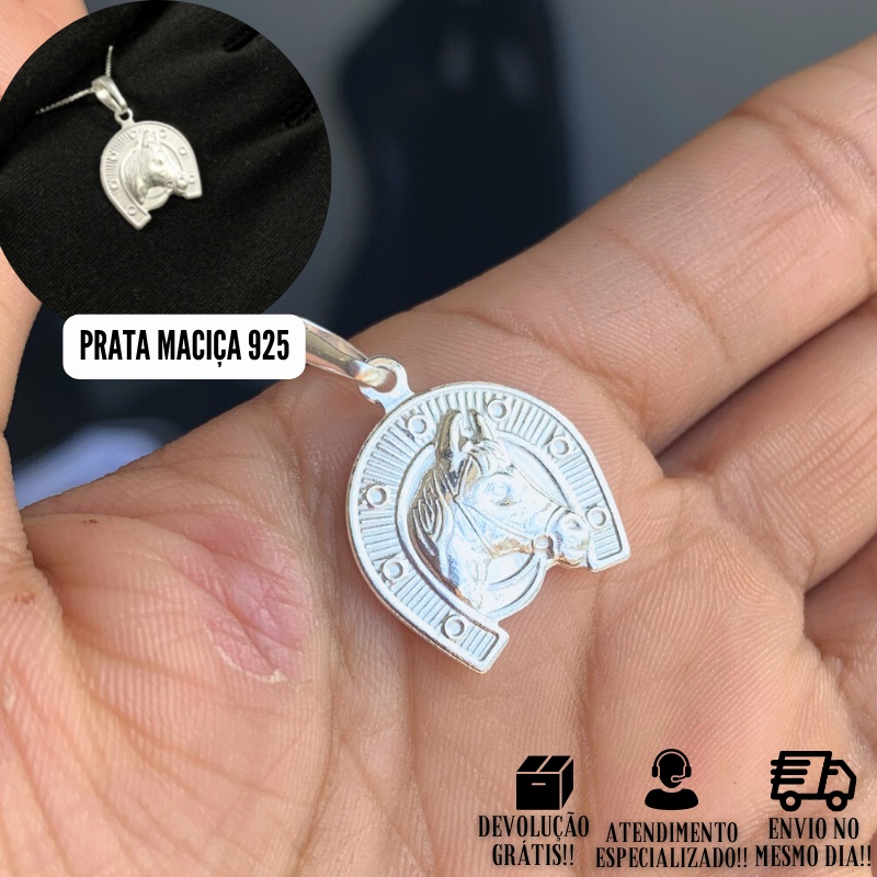 Pingente Masculino de Prata 925 Ferradura de Cavalo 1,9g de Prata Pura