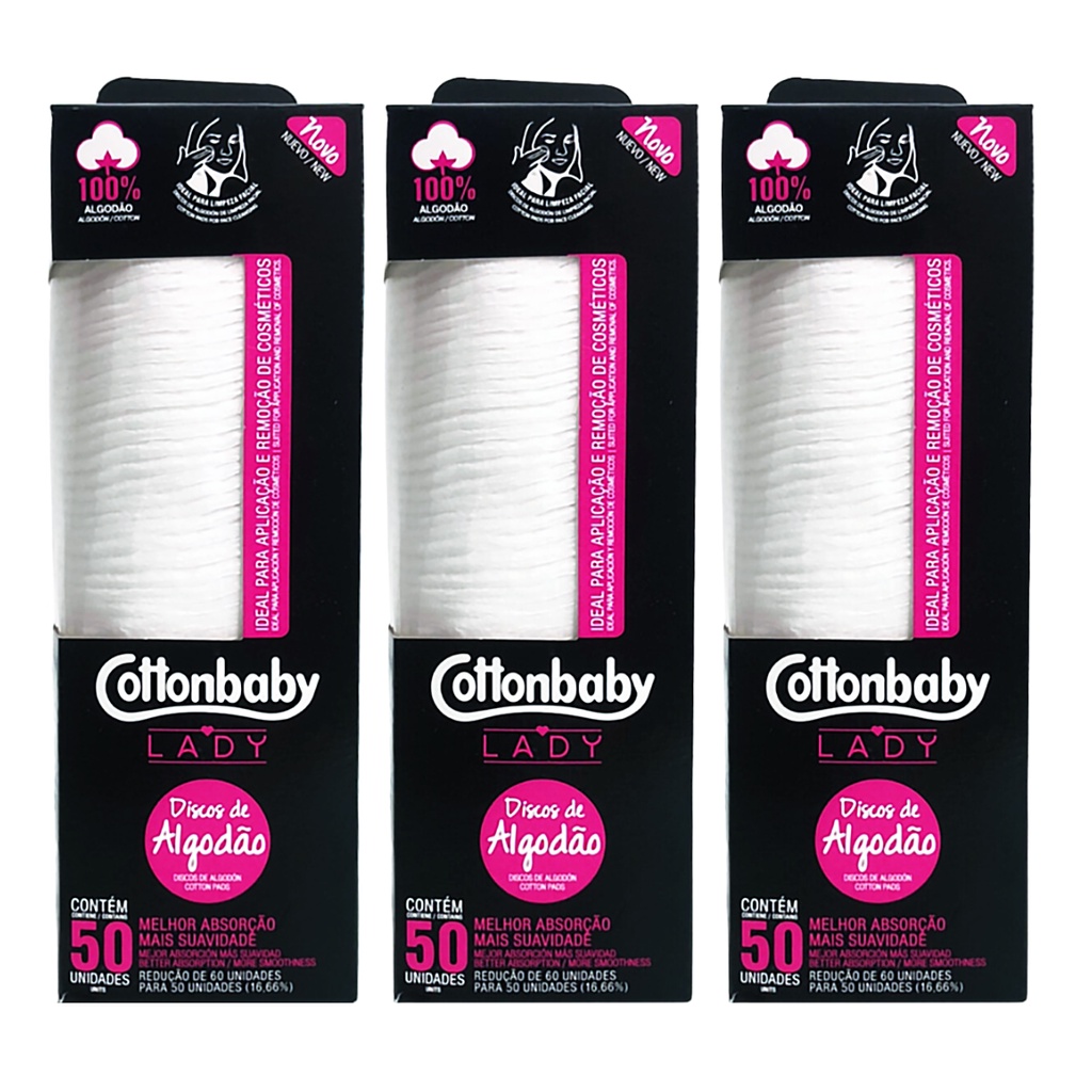 Kit 03 Discos de Algodão 100% Cottonbaby c/50un