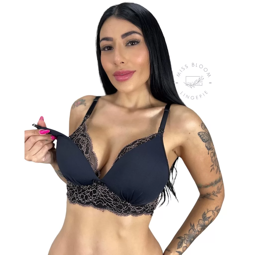 Sutiã Amamentação Gestante Lingerie Feminino Atacado Microfibra Renda Bojo Conforto Molinho Luxo