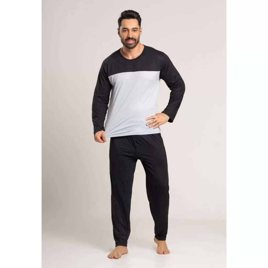 Pijama JSM de Inverno Masculino Longo Bicolor Confortável Comprido Duas Cores Manga Longa