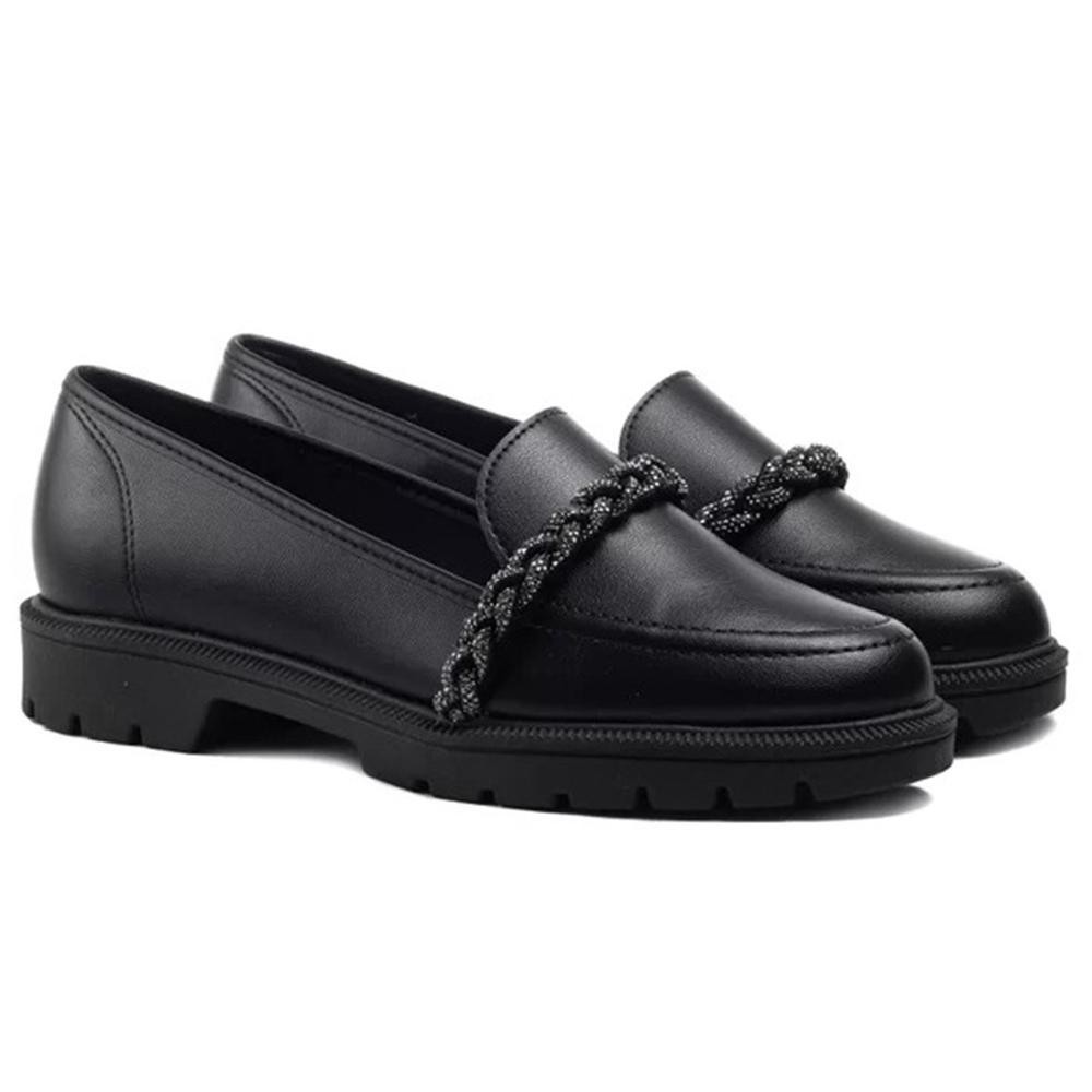 Mocassim Beira Rio Conforto Trança Strass Feminino – Preto