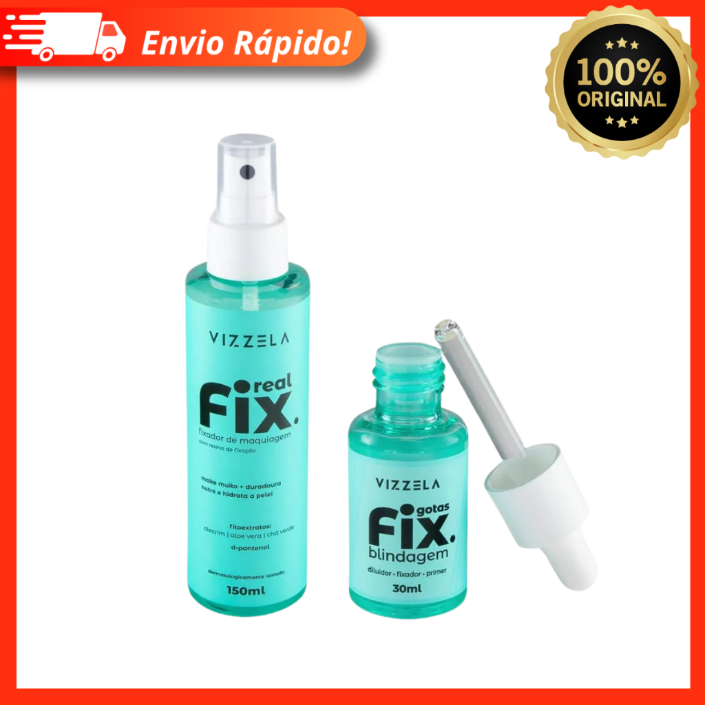 Kit Vizzela Fixador de Maquiagem Real Fix + Gotas Fix Blindagem – Vizzela Original