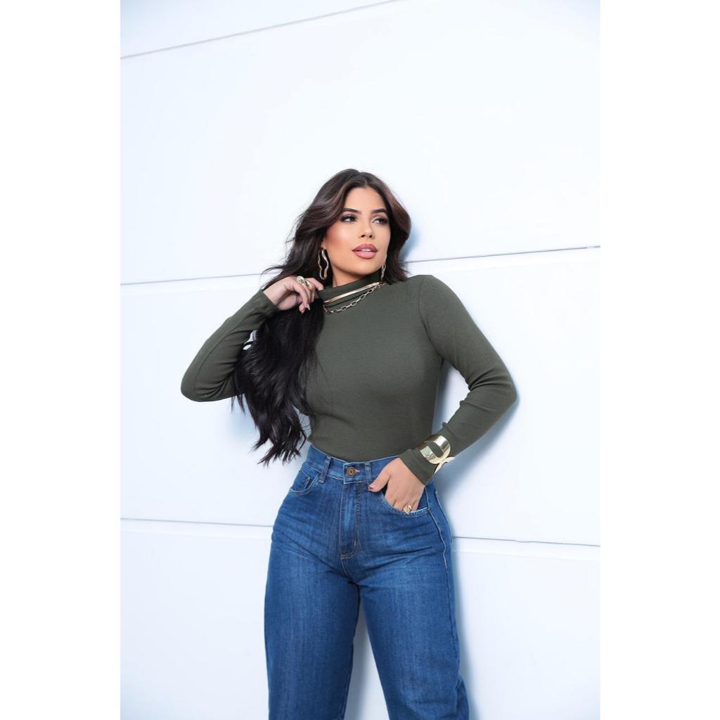 Body Feminino Manga Longa Blogueira Luxo Elegante