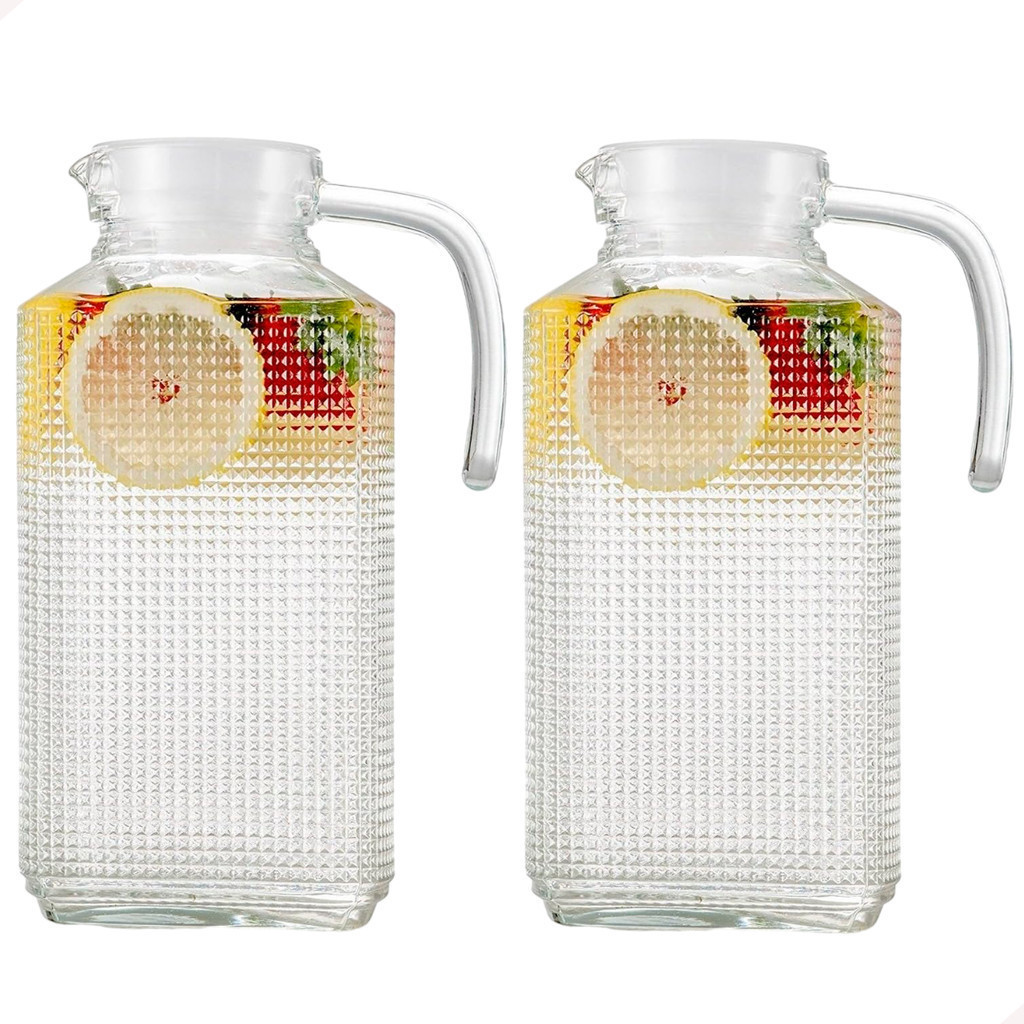 2 Jarra rubi De Vidro Água Suco Com Tampa 1,8 Litro Luxo 2 Unidades