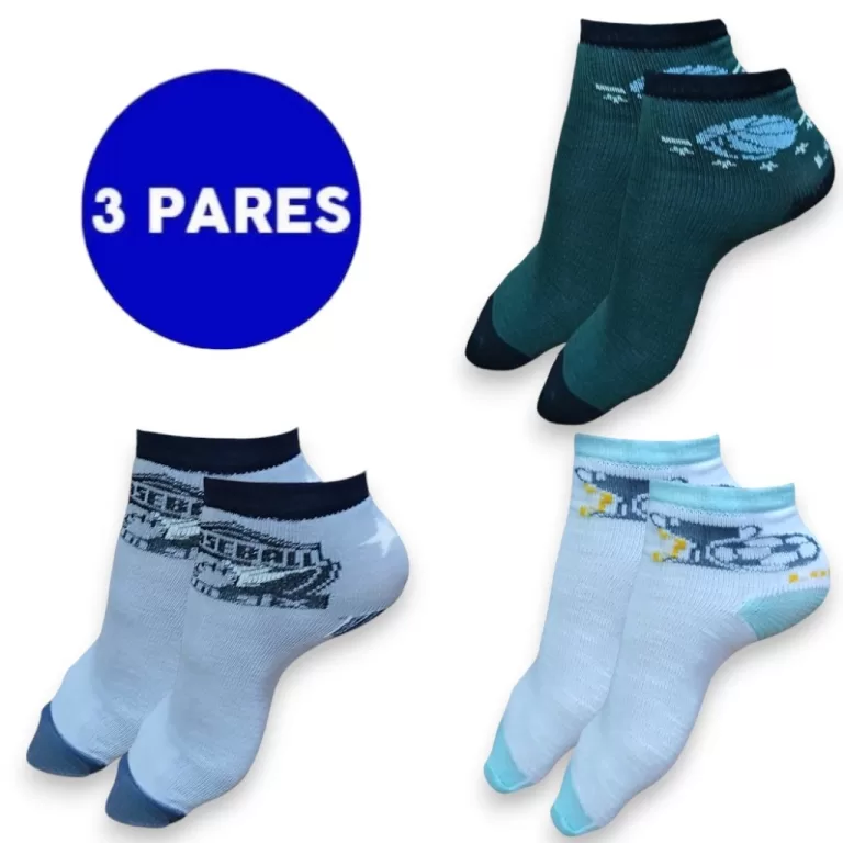 KIT 3 Meia Estampada Juvenil Masculina Cano Curto 