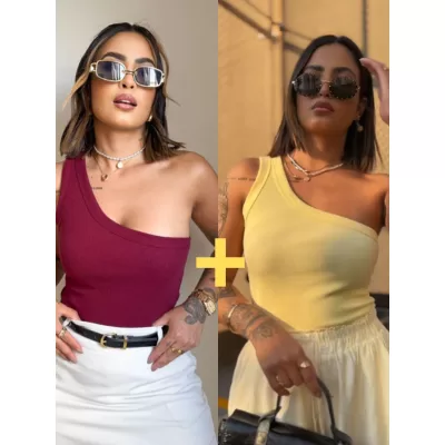 Kit 02 Blusa Mula Manca Regata Feminina Um Ombro S