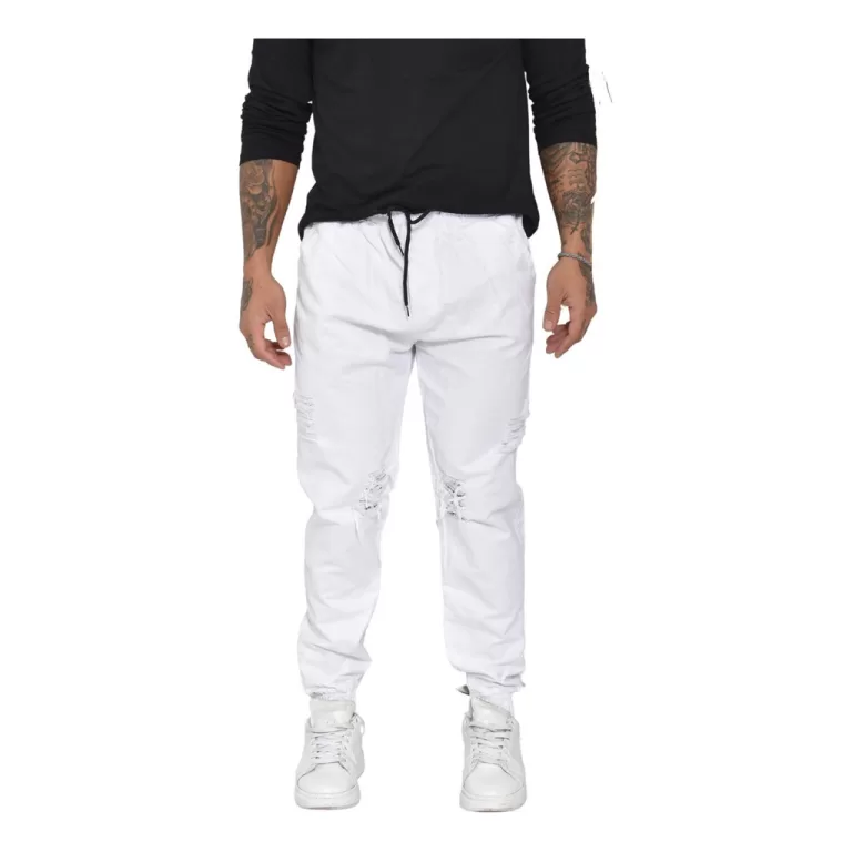 Calça Jogger Masculina Jeans Rasgada Estilo Destr