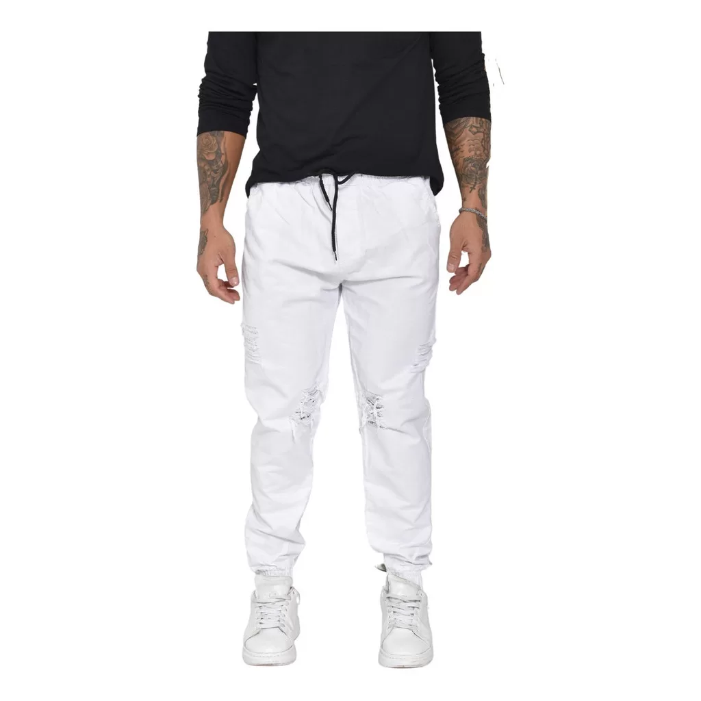 Calça Jogger Masculina Jeans Rasgada Estilo Destroyed
