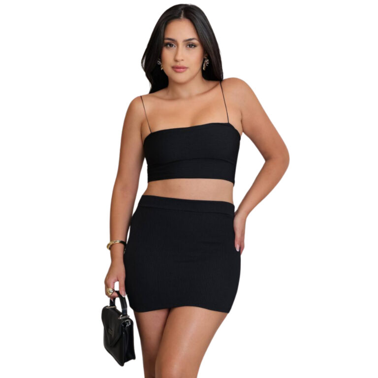 Conjunto Feminino Top Faixa com Alças Finas + Sai