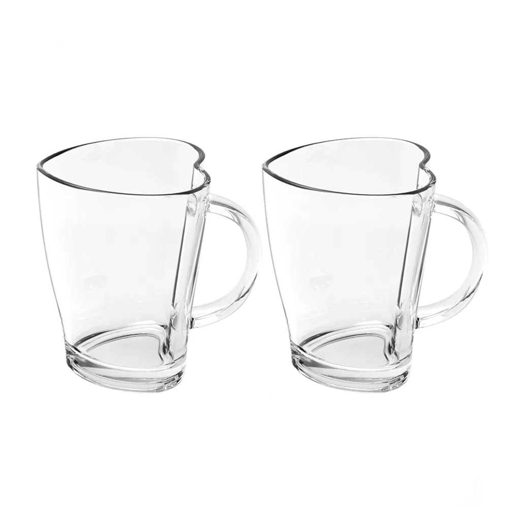 Jogo 2 Canecas Xícara Coração Vidro Chá Café Class Home