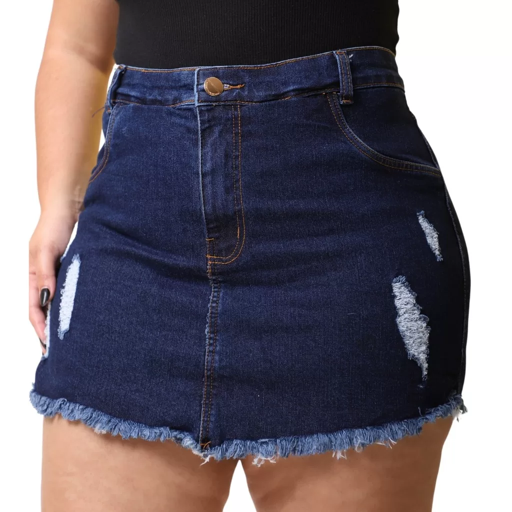 Short Saia Feminino Plus Size Cintura Alta Barra Desfiada