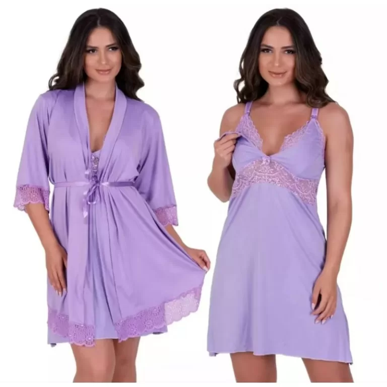 Robe + camisola amamentação detalhes em renda ro