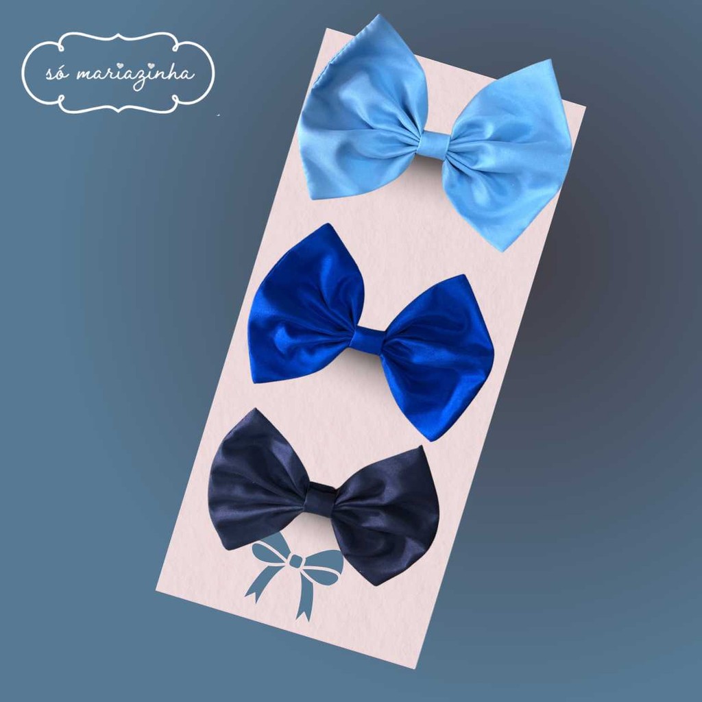 kit Laço Decorativo de Cabelo Com 3 unidades: Azul Bebê, Azul Marinho, Azul Royal REF4201