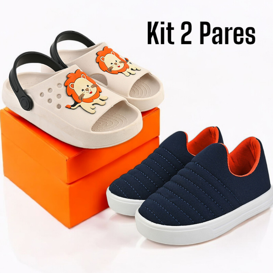 Kit 2 Pares Tênis Infantil Menino e Sandália Papete Confortável