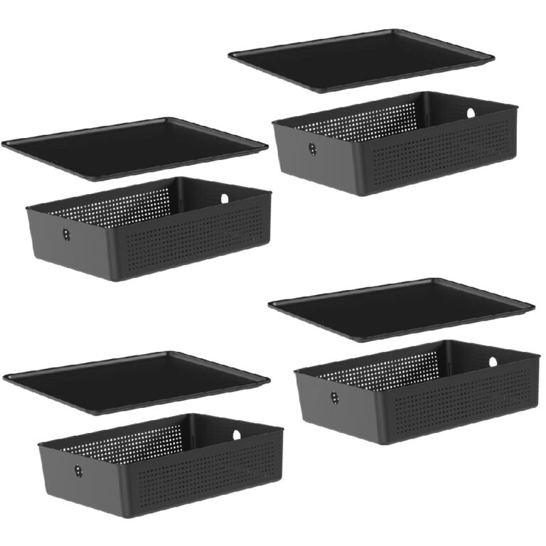 Conjunto 4 Cestos Organizador Empilhavel Com Tampa