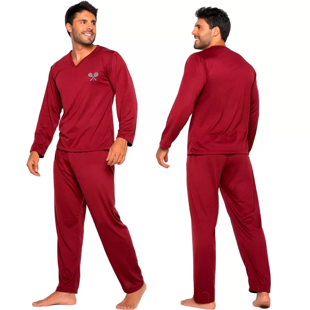 Pijama Masculino Manga Longa Conforto Traje de Dormir Inverno Elegante Liso