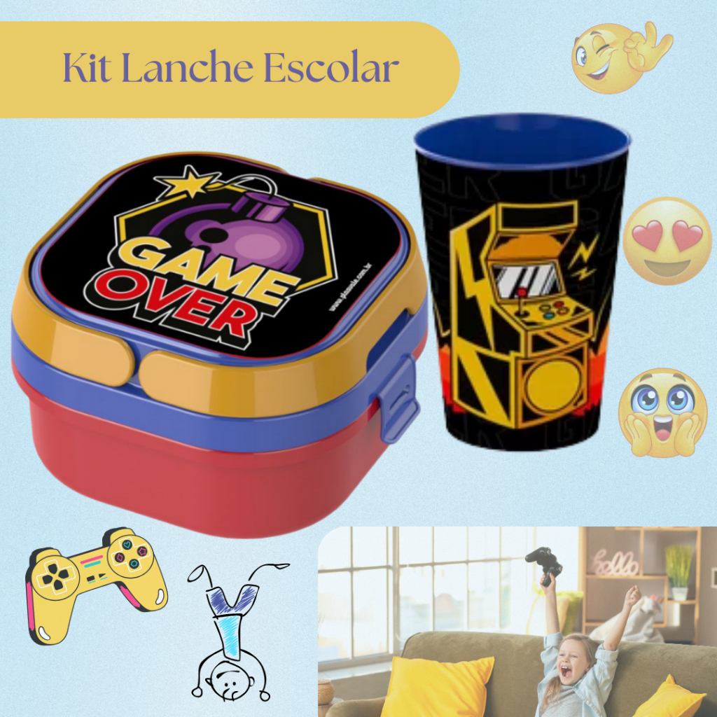 Kit Infantil Copo e Marmita Gamer Transforms|Volta às Aulas Divertida Presente Perfeito para Criança