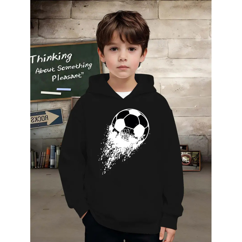 Moletom infantil Estampado Bola De Futebol Blusa De Frio Com Capuz Canguru Algodão Peluciado
