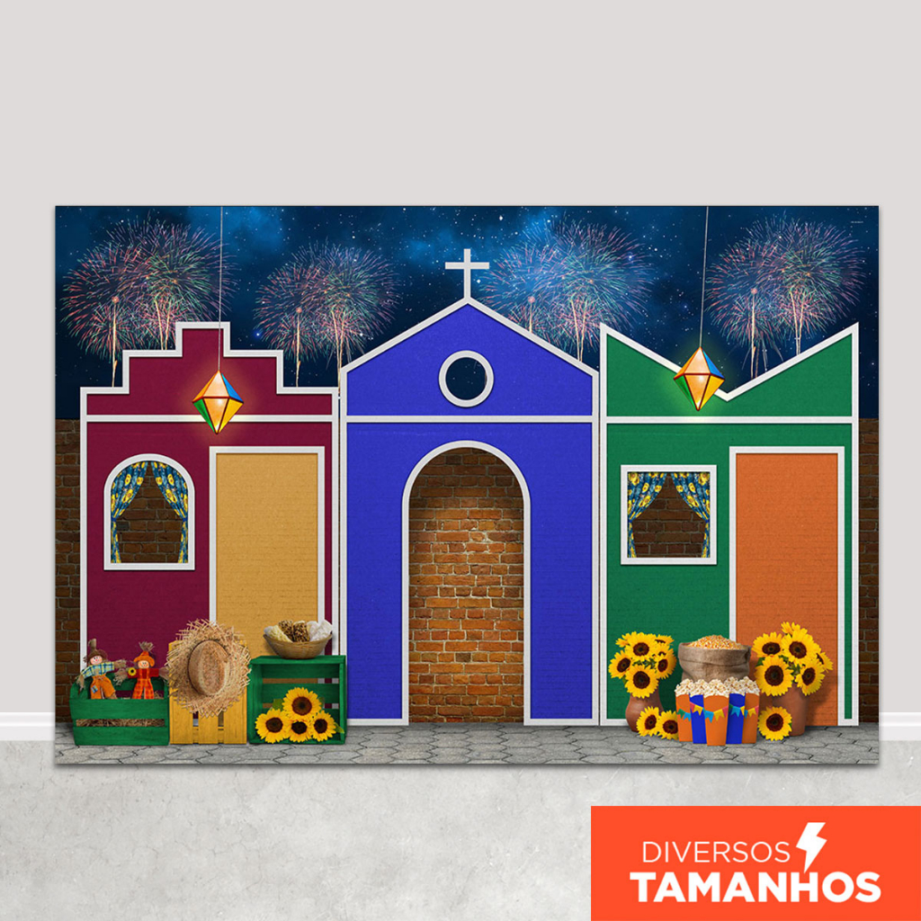 Fundo Fotográfico Festa Junina Igreja São João Em Tecido FJN-148