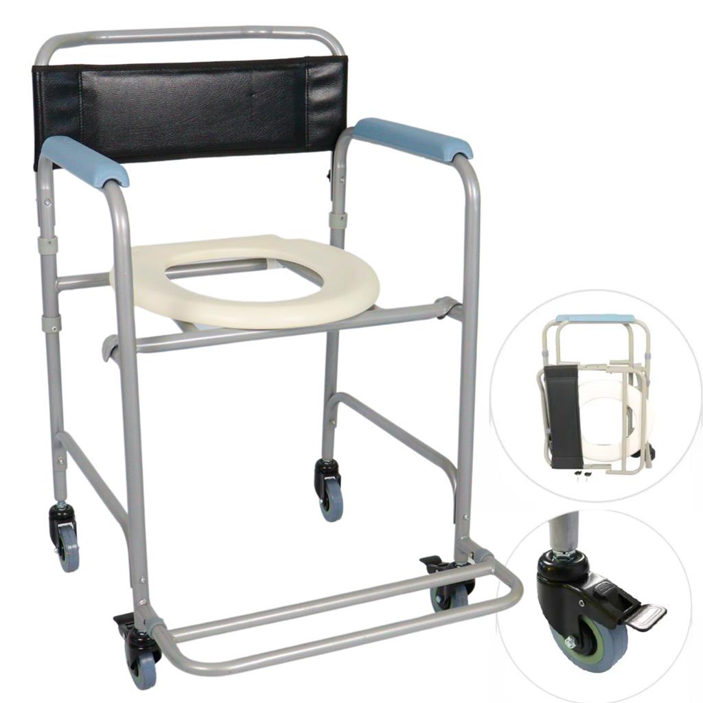 Cadeira Para Banho Dobravel Higienica Rodas Geriatrica de Idoso Dellamed D30 Sanitária 100kg
