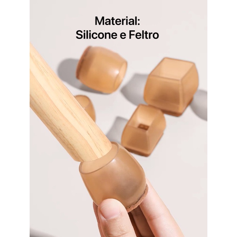 Kit 4 – 8 -16 Protetor de Silicone e Feltro Para Pé de Cadeira e Mesas