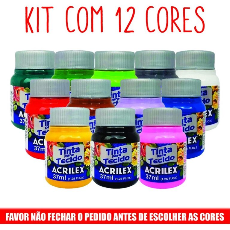 Kit Com 12 Tintas De Tecido Acrilex 37ml – E