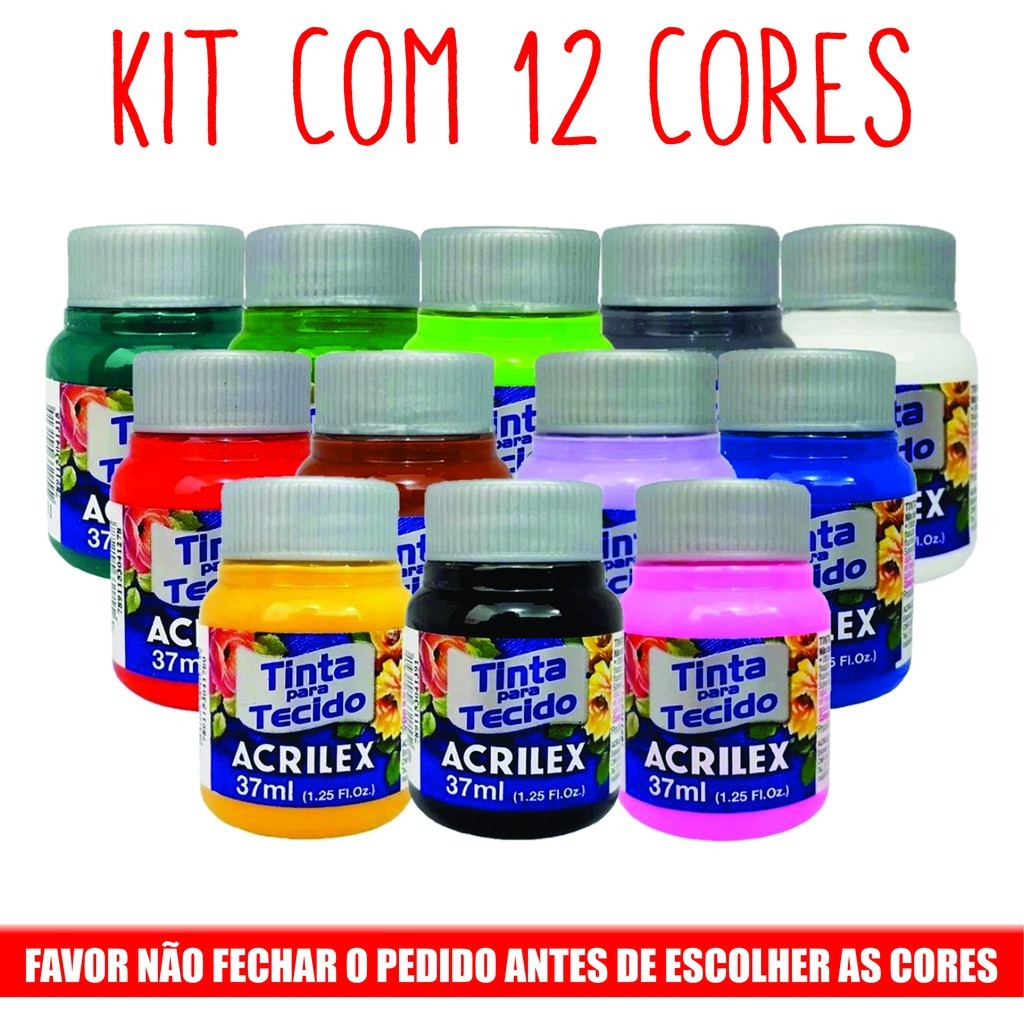 Kit Com 12 Tintas De Tecido Acrilex 37ml – Escolha As Cores