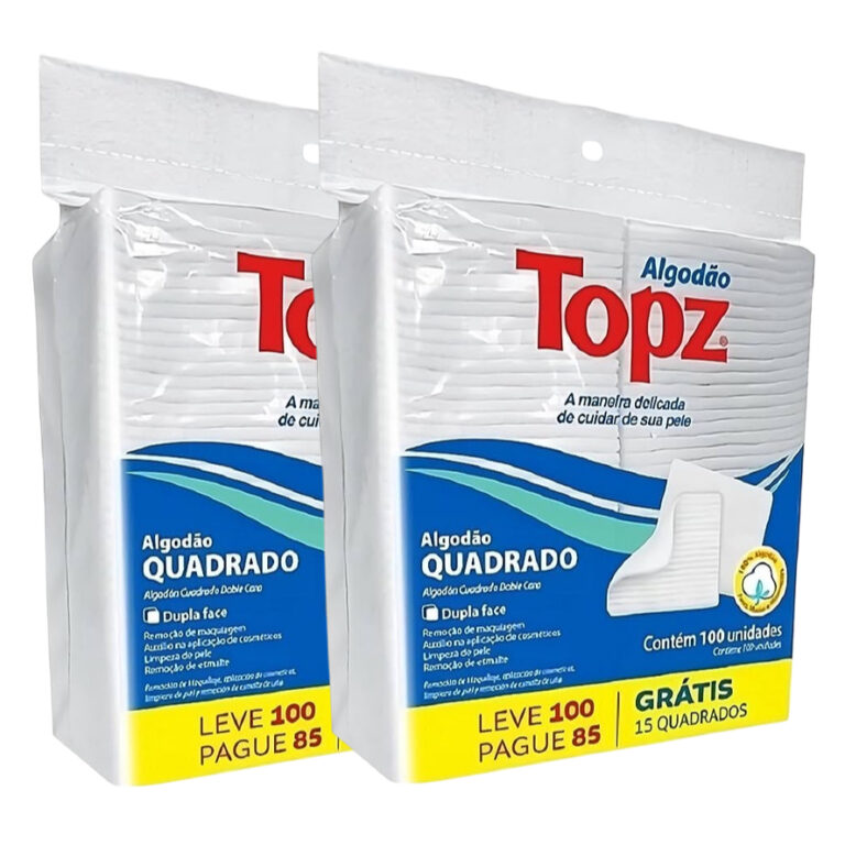 KIT 2 Algodão Topz Quadrado Dupla Face Limpeza Fa