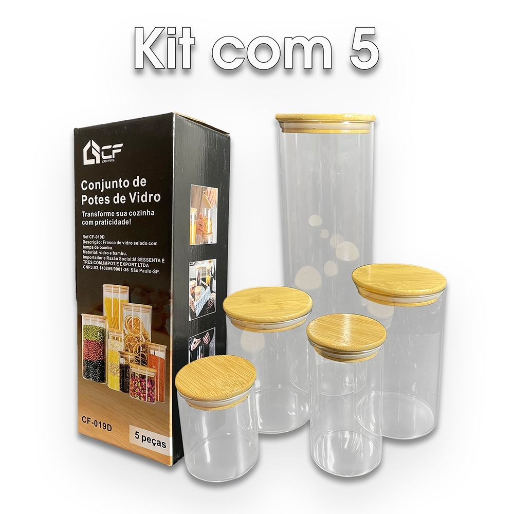 Conjunto de Potes Herméticos com Tampa de Bambu – 3/4/5 peças
