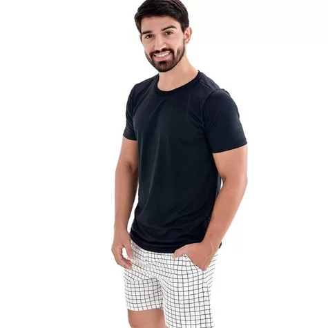 Pijama Adulto Masculino Curto Preto com Shorts Sam
