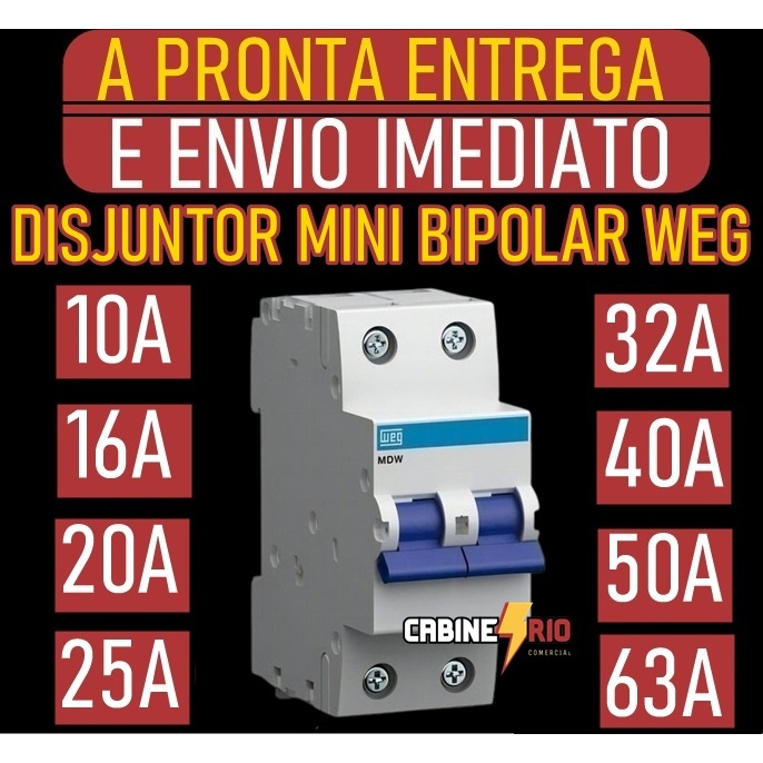 DISJUNTOR MINI BIPOLAR MDW 10A/63 CURVA C WEG