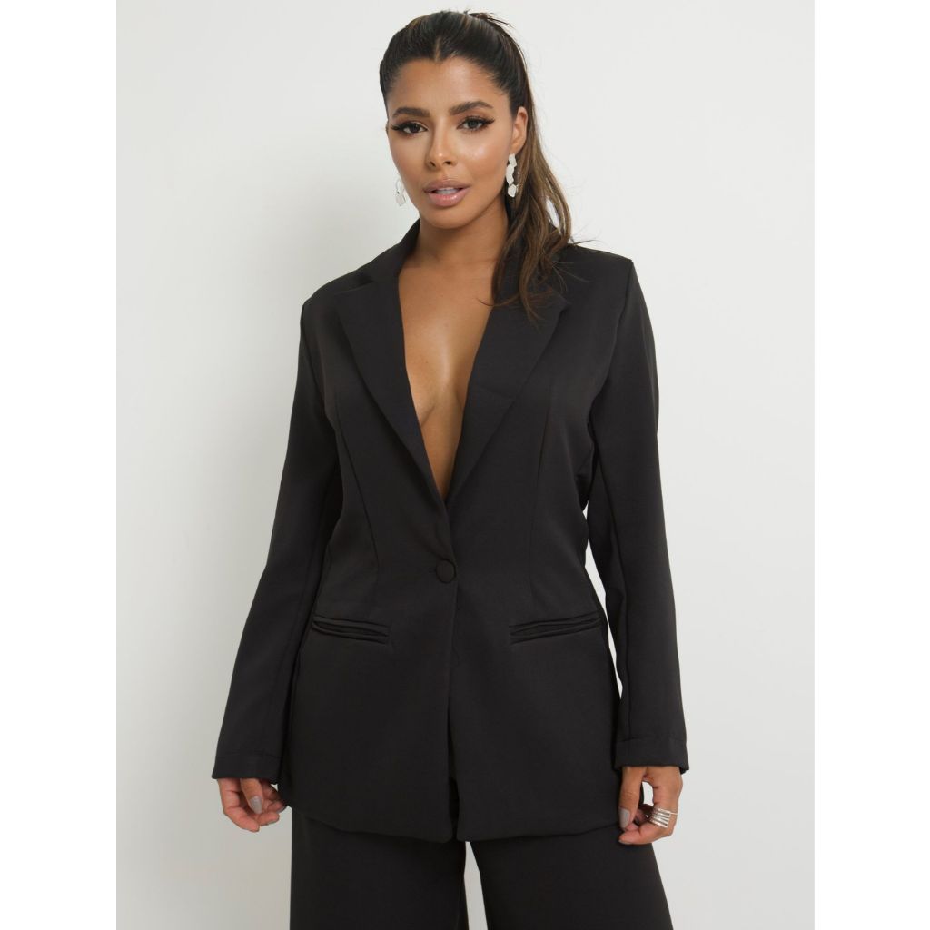 Blazer Feminino Alongado em Alfaiataria Premium com Botão Único