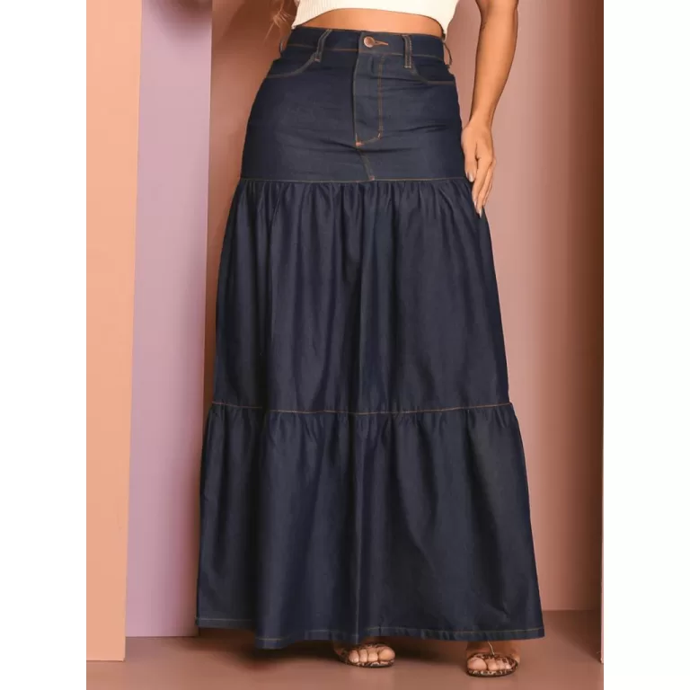 Saia Jeans Feminina Longa Moda Evangélica 2 Maria