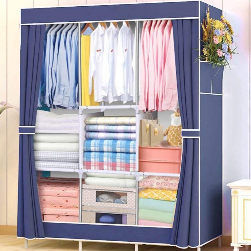 Azul escuro Dobrável De Roupas Portátil Multiuso Roupeiro guarda roupa organizador  desmontavel