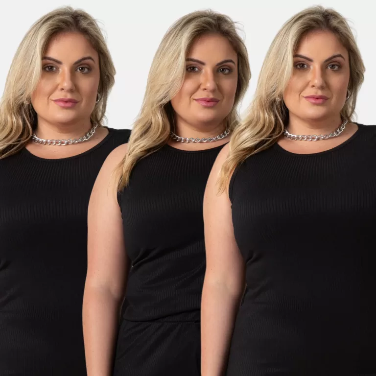 Kit 3 Regatas Canelada Feminina Plus Size Confort�