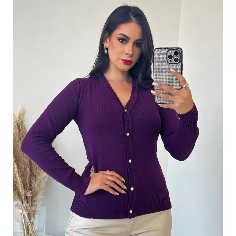 Casaco de tricô feminino cardigan de botão blusa  de frio outono inverno