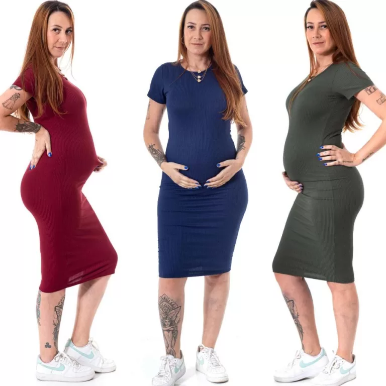 Vestido Midi Canelado Liso Gestante Maternidade Co