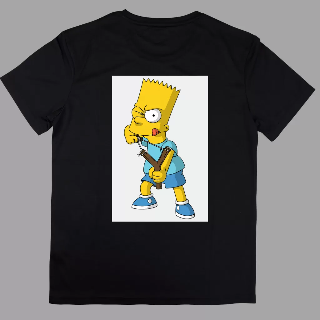 Camiseta Preta Estilingue Divertida Bart Simpson