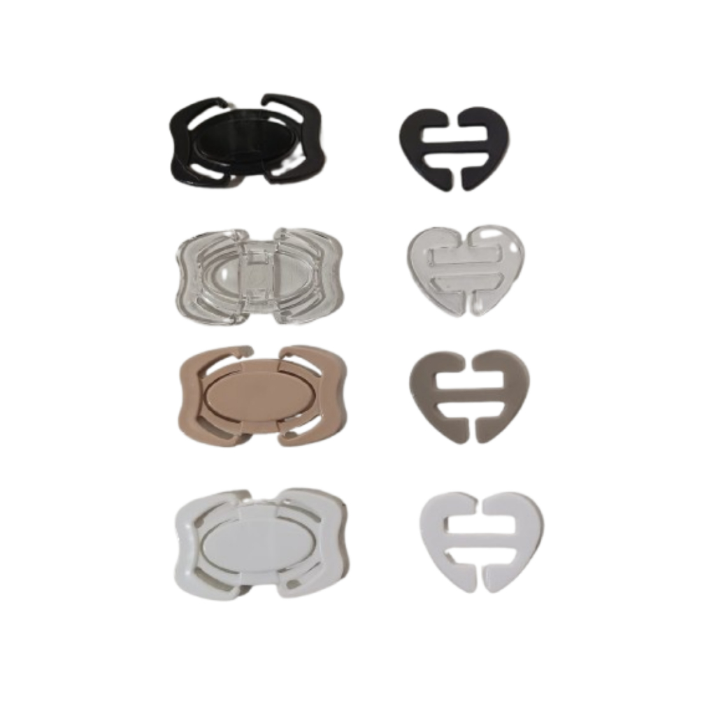 Kit com 8 Extensores Clip Coração e Clip Largo colocar Alças em Formato Nadador