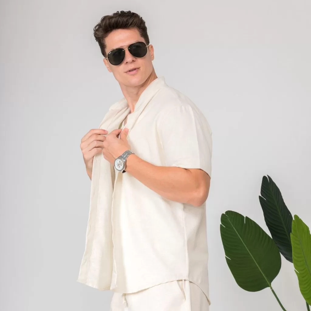 Camisa De Linho Masculina Gola Padre  Social Sport Fino
