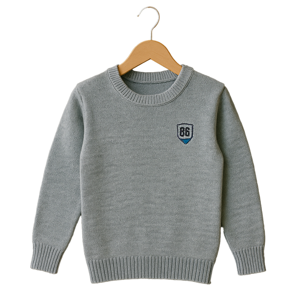 Blusa Infantil manga longa trico inverno meninos com bordado 86 sueter gola redonda de lã quentinho