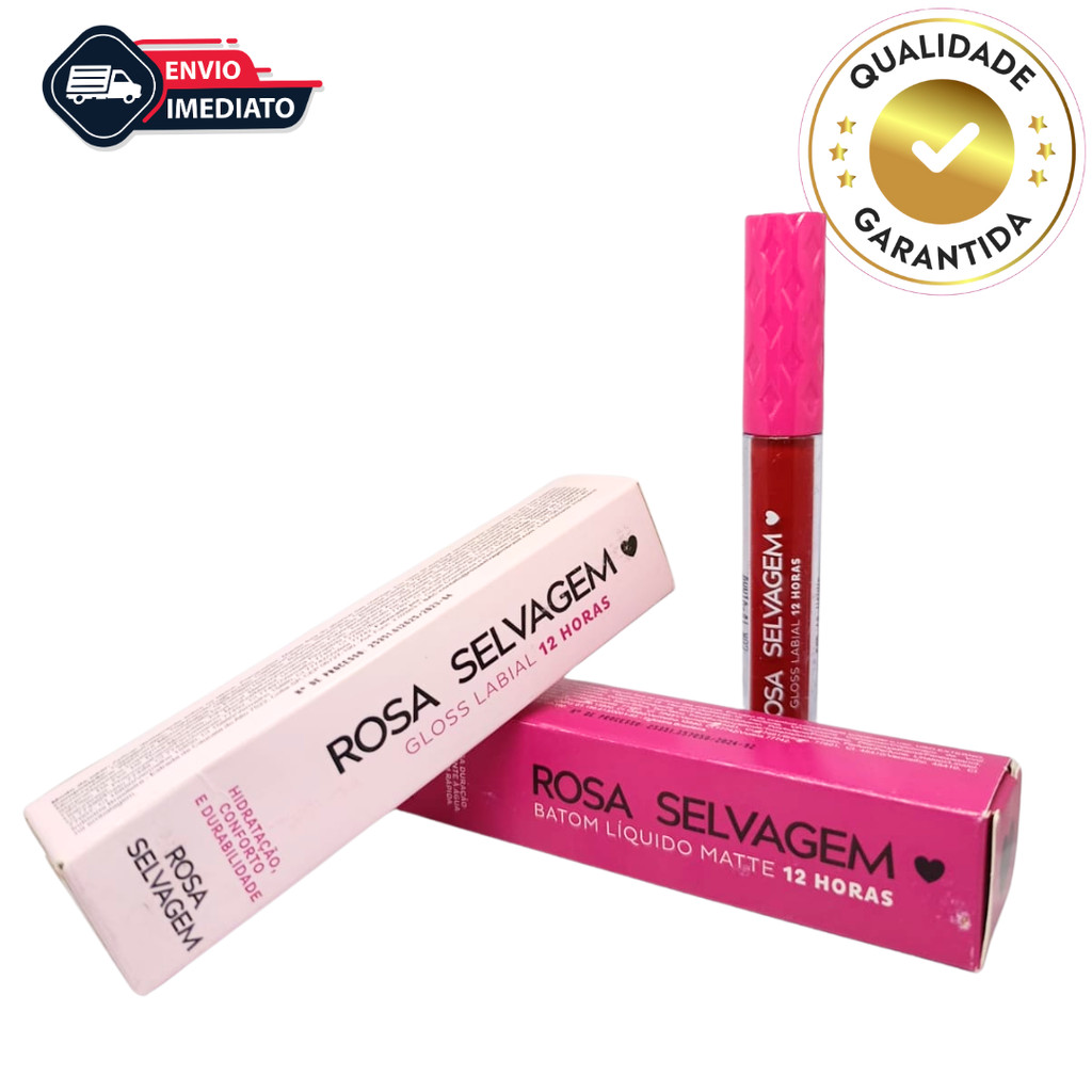 Batom Líquido Rosa Selvagem  Cores Vinho e Terroso   e Gloss 12h de Duração