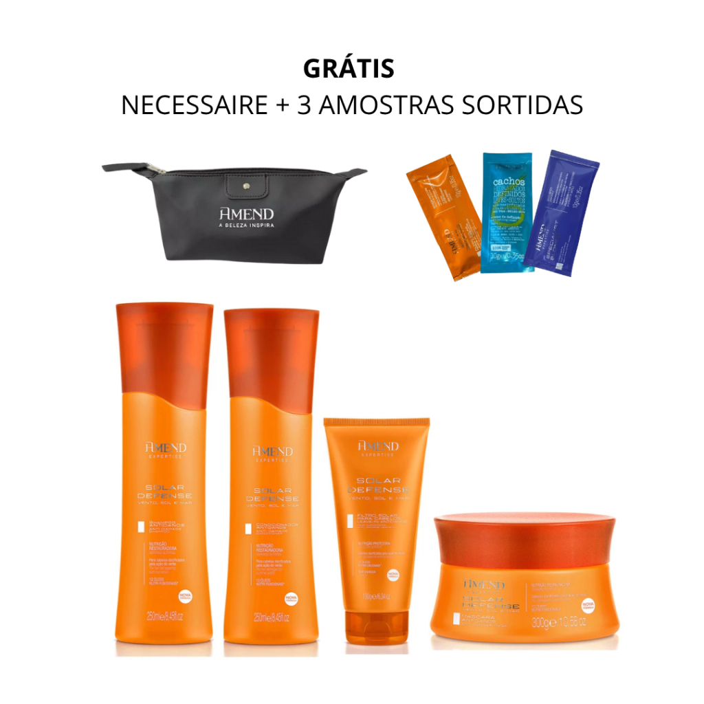 Kit Amend Solar Defense Antidanos 4 Produtos – Shampoo + Condicionador + Máscara + Leave-in