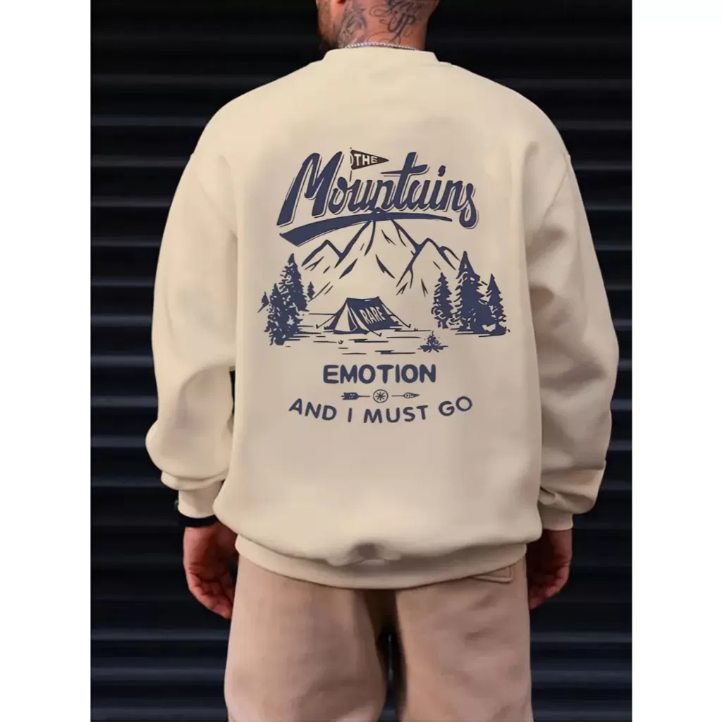 Moletom Masculino Streatwear Blusa de Frio Casaco Grosso Sem Capuz Flanelado Estampado Lançamento