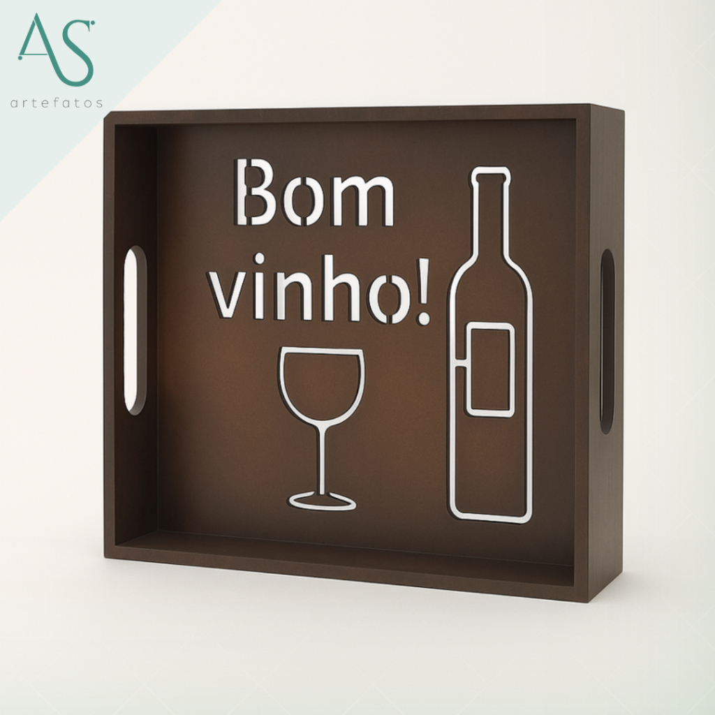 Adega de Vinho Mini Bar Bandeja para Bebidas Marrom Imbuia Vintage